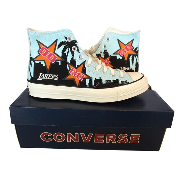 New CONVERSE Chinatown Market Chuck 70 Lakers Hi-Top Leather Sneakers Sz 9.5 - Picture 1 of 10